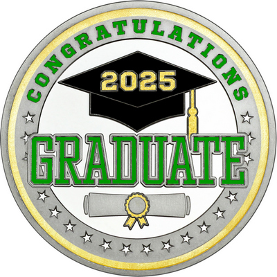 Green "Congratulations Graduate" with Gold 2025, Rim, Tassel & Ribbon